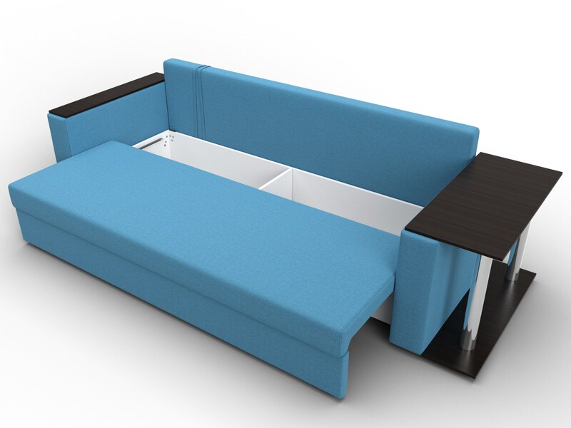 Диван прямой Атланта со столом справа, Рогожка, Амур 10 голубой