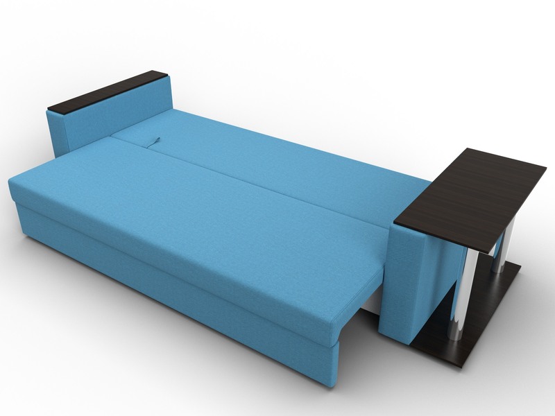 Диван прямой Атланта со столом справа, Рогожка, Амур 10 голубой