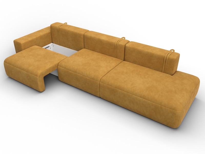 Диван прямой Лига-036 НПБ Модерн Лонг подлокотник слева, Велюр, BRUT 10 желтый