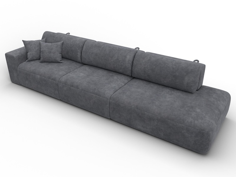 Диван прямой Лига-036 НПБ Модерн Лонг подлокотник слева, Велюр, BRUT 16 темно-серый