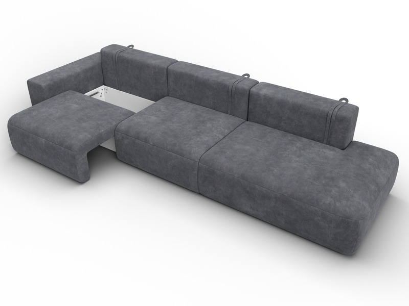 Диван прямой Лига-036 НПБ Модерн Лонг подлокотник слева, Велюр, BRUT 16 темно-серый