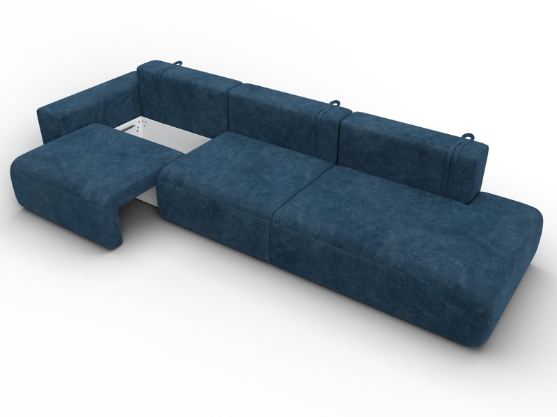 Диван прямой Лига-036 НПБ Модерн Лонг подлокотник слева, Велюр, BRUT 11 синий