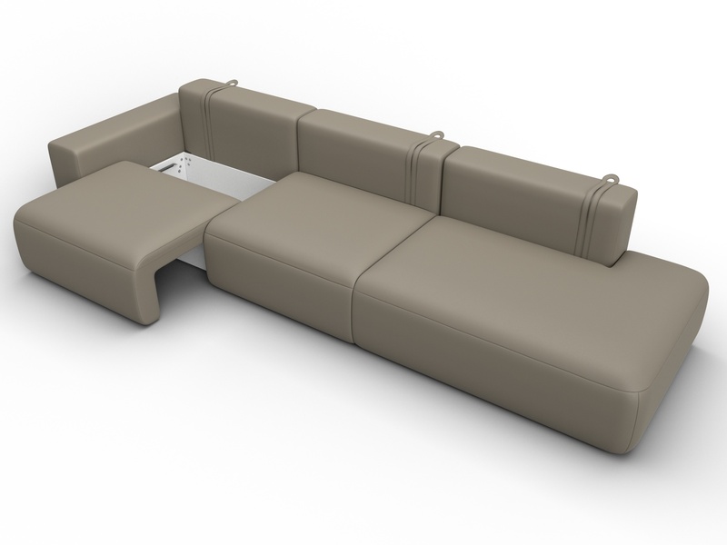 Диван прямой Лига-036 НПБ Модерн Лонг подлокотник слева, Экокожа, GRIFON 04 бежевый