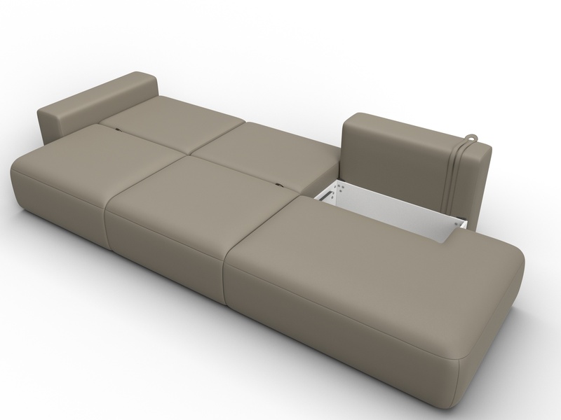 Диван прямой Лига-036 НПБ Модерн Лонг подлокотник слева, Экокожа, GRIFON 04 бежевый