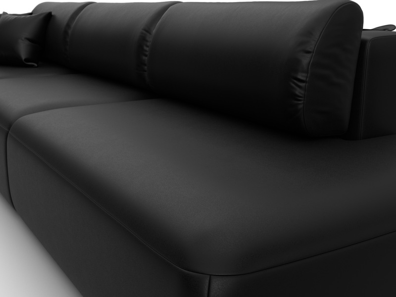 Диван прямой Лига-036 НПБ Модерн Лонг подлокотник слева, Экокожа, GRIFON 18 черный