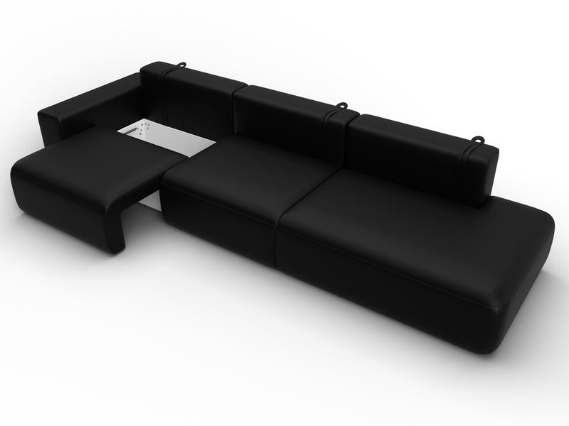 Диван прямой Лига-036 НПБ Модерн Лонг подлокотник слева, Экокожа, GRIFON 18 черный