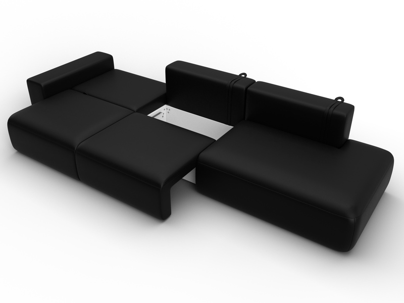 Диван прямой Лига-036 НПБ Модерн Лонг подлокотник слева, Экокожа, GRIFON 18 черный