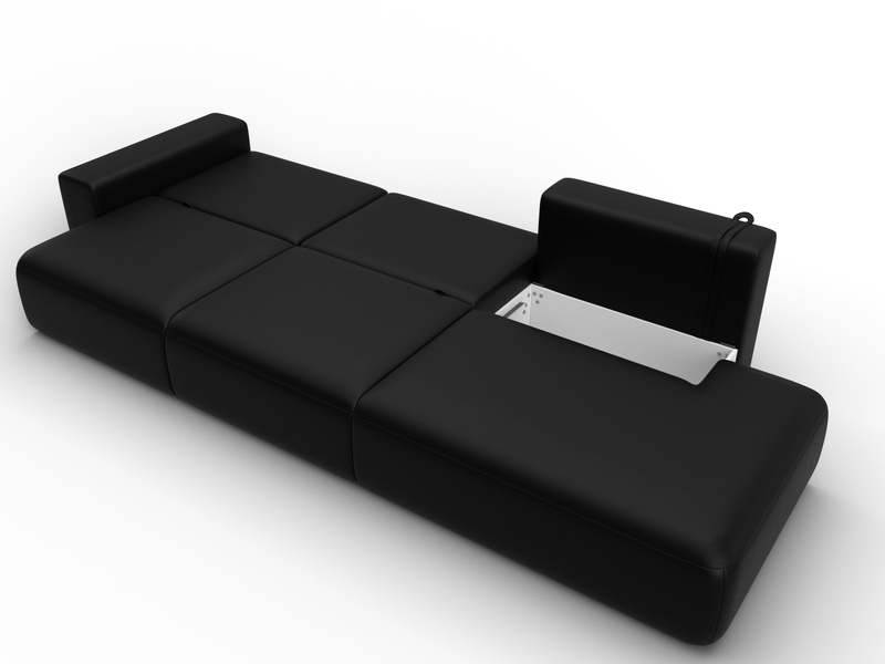 Диван прямой Лига-036 НПБ Модерн Лонг подлокотник слева, Экокожа, GRIFON 18 черный