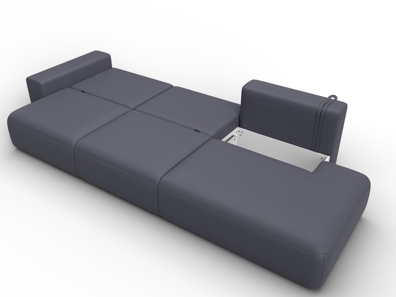 Диван прямой Лига-036 НПБ Модерн Лонг подлокотник слева, Экокожа, GRIFON 15 серый