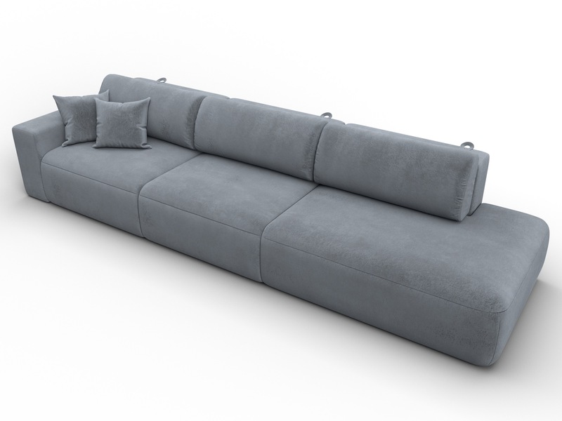 Диван прямой Лига-036 НПБ Модерн Лонг подлокотник слева, Велюр, TOWER 10 серый