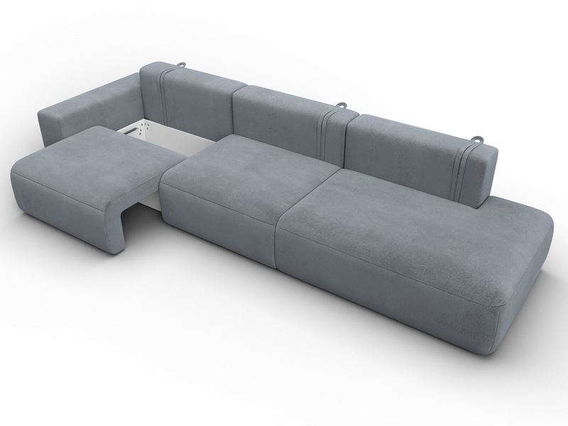 Диван прямой Лига-036 НПБ Модерн Лонг подлокотник слева, Велюр, TOWER 10 серый