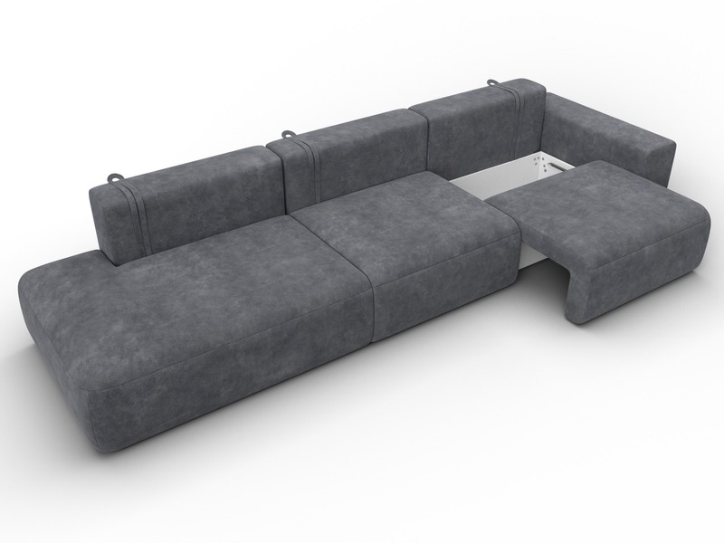 Диван прямой Лига-036 НПБ Модерн Лонг подлокотник справа, Велюр, BRUT 16 темно-серый