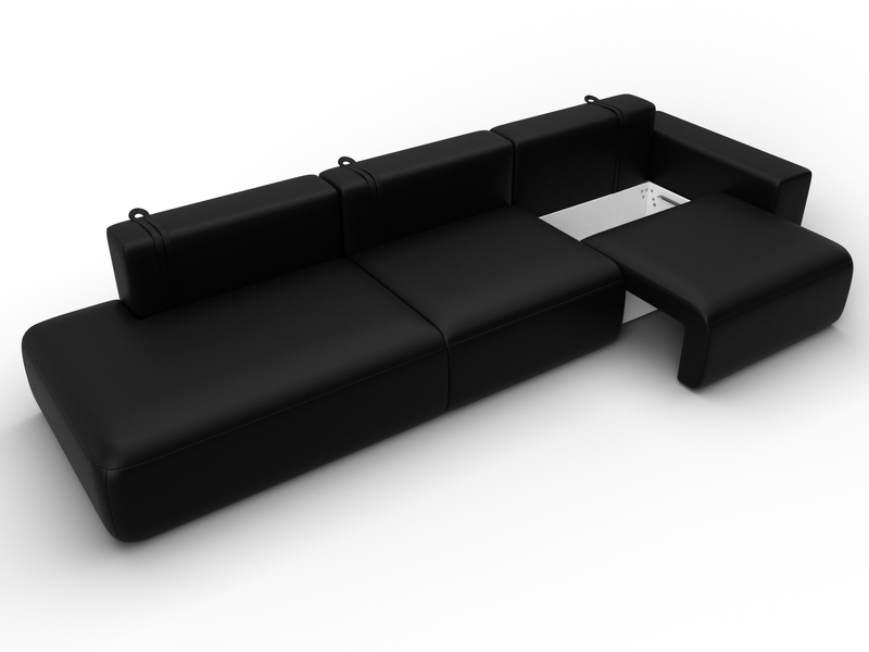 Диван прямой Лига-036 НПБ Модерн Лонг подлокотник справа, Экокожа, GRIFON 18 черный