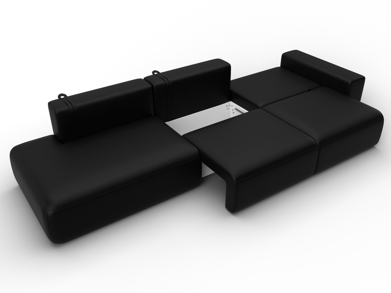 Диван прямой Лига-036 НПБ Модерн Лонг подлокотник справа, Экокожа, GRIFON 18 черный