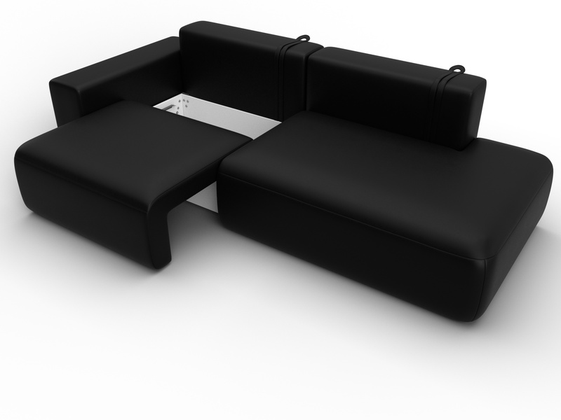 Диван прямой Лига-036 НПБ Модерн подлокотник слева, Экокожа, GRIFON 18 черный