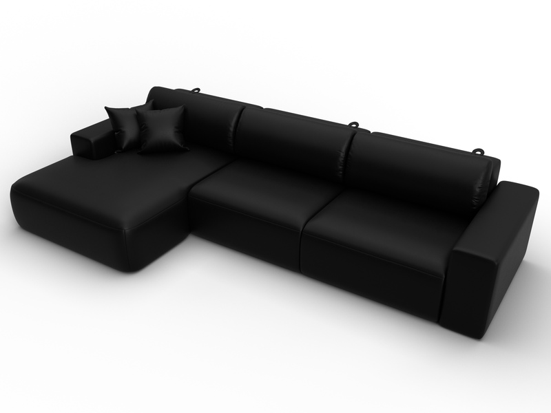 Диван угловой Лига-036 НПБ Классик Лонг левый угол, Экокожа, GRIFON 18 черный