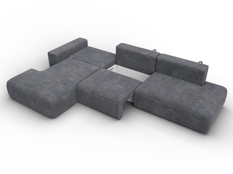 Диван угловой Лига-036 НПБ Модерн Лонг левый угол, Велюр, BRUT 16 темно-серый