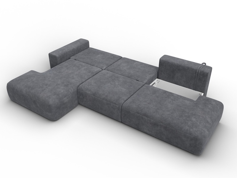 Диван угловой Лига-036 НПБ Модерн Лонг левый угол, Велюр, BRUT 16 темно-серый