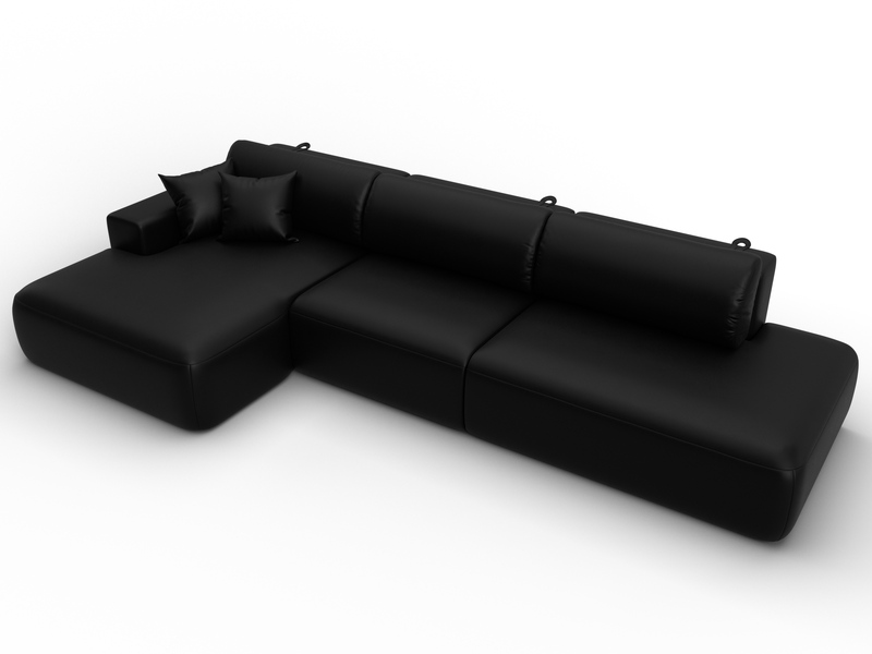 Диван угловой Лига-036 НПБ Модерн Лонг левый угол, Экокожа, GRIFON 18 черный