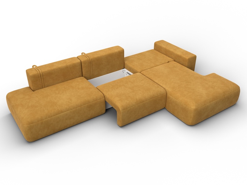 Диван угловой Лига-036 НПБ Модерн Лонг правый угол, Велюр, BRUT 10 желтый