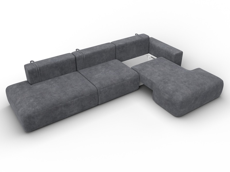 Диван угловой Лига-036 НПБ Модерн Лонг правый угол, Велюр, BRUT 16 темно-серый