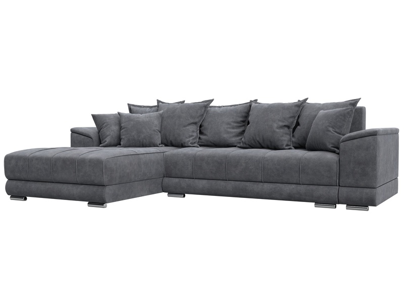 Диван угловой НордСтар левый угол, Велюр, BRUT 16 темно-серый