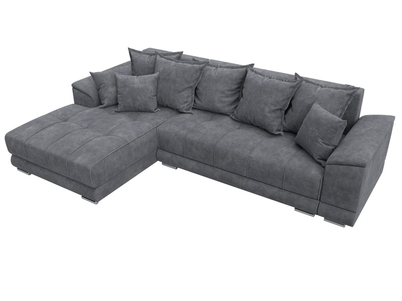 Диван угловой НордСтар левый угол, Велюр, BRUT 16 темно-серый