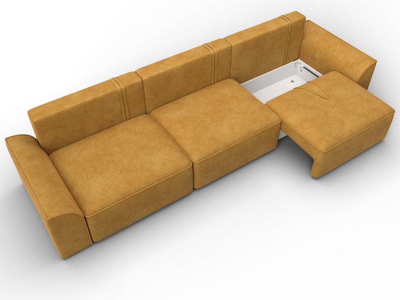 Диван прямой Лига-048 НПБ Лонг, Велюр, BRUT 10 желтый