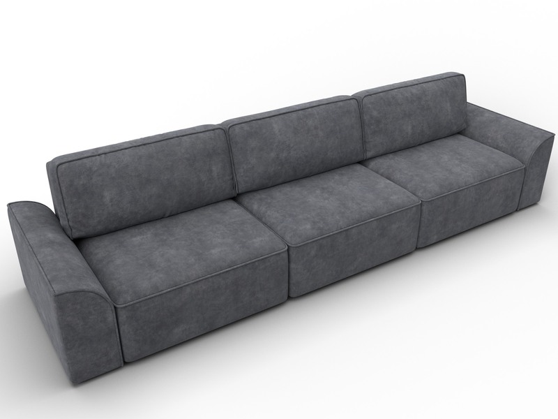 Диван прямой Лига-048 НПБ Лонг, Велюр, BRUT 16 темно-серый