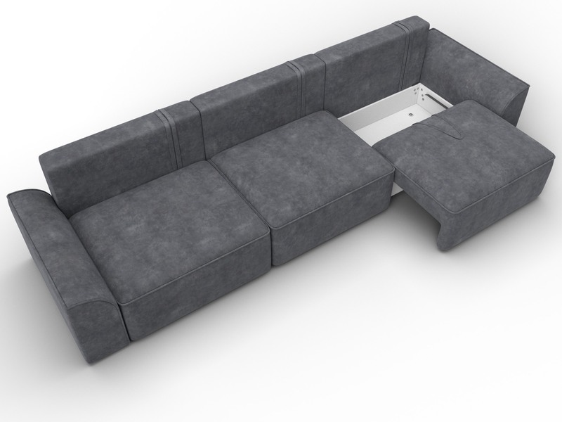 Диван прямой Лига-048 НПБ Лонг, Велюр, BRUT 16 темно-серый