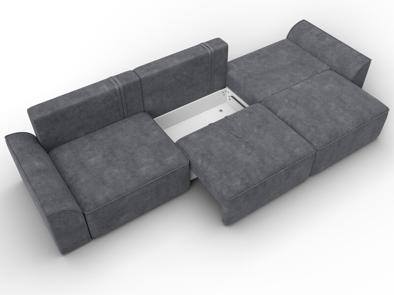 Диван прямой Лига-048 НПБ Лонг, Велюр, BRUT 16 темно-серый