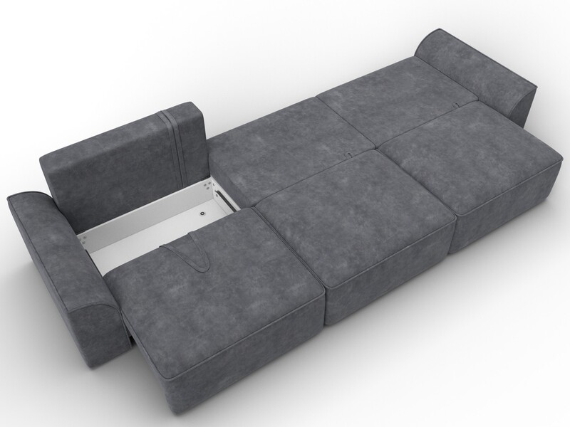 Диван прямой Лига-048 НПБ Лонг, Велюр, BRUT 16 темно-серый