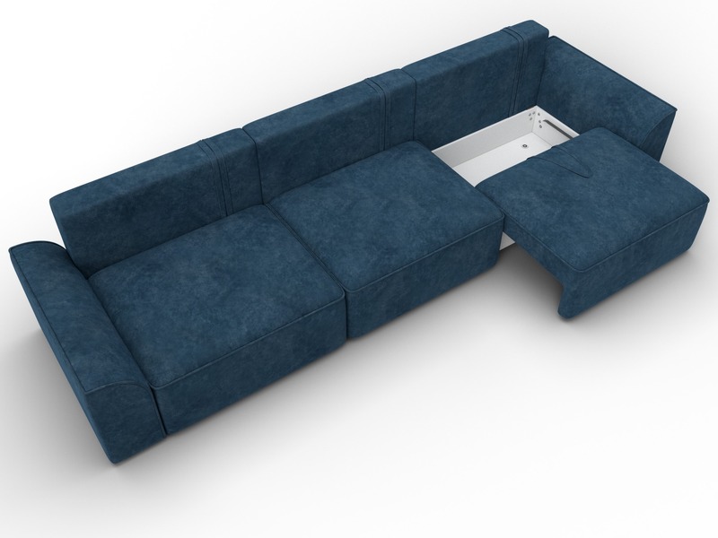 Диван прямой Лига-048 НПБ Лонг, Велюр, BRUT 11 синий