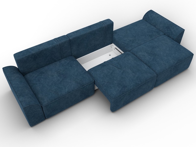 Диван прямой Лига-048 НПБ Лонг, Велюр, BRUT 11 синий