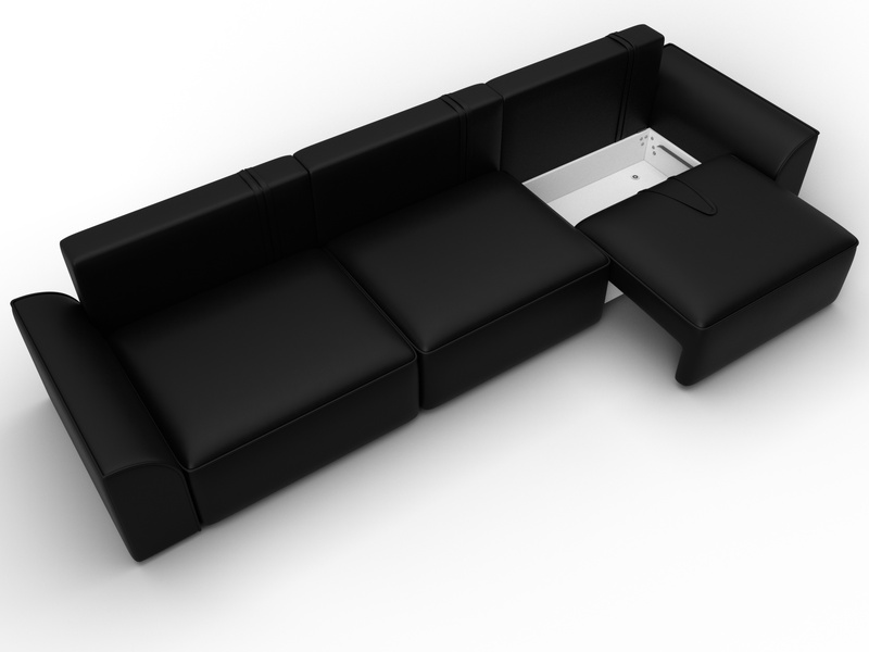 Диван прямой Лига-048 НПБ Лонг, Экокожа, GRIFON 18 черный