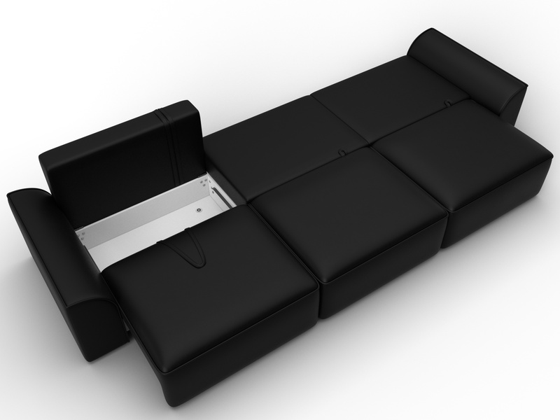 Диван прямой Лига-048 НПБ Лонг, Экокожа, GRIFON 18 черный