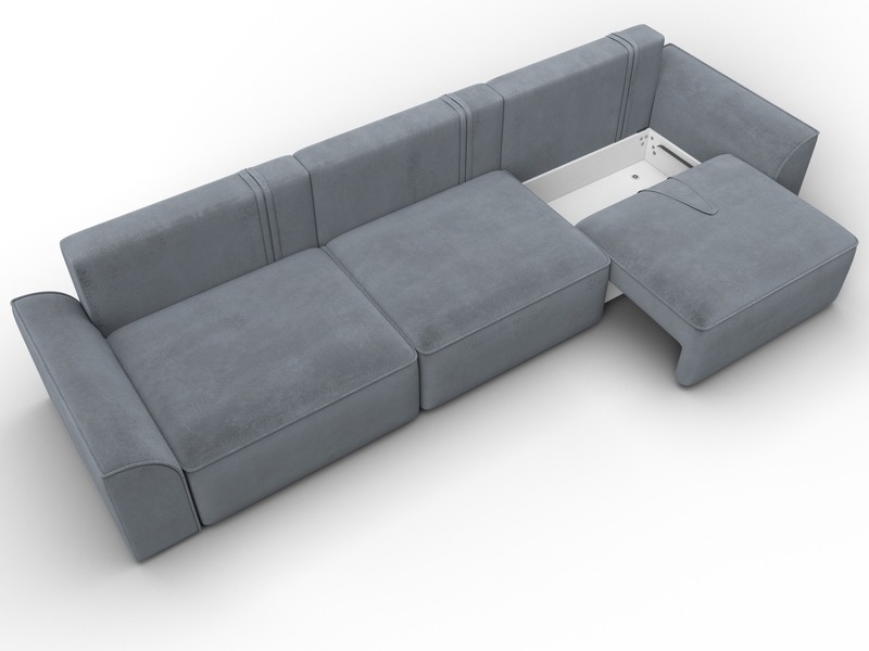 Диван прямой Лига-048 НПБ Лонг, Велюр, TOWER 10 серый