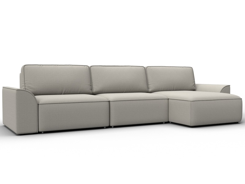 Диван угловой Лига-048 НПБ лонг, Рогожка, Амур 02 бежевый