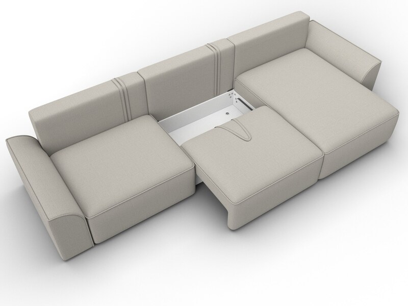 Диван угловой Лига-048 НПБ лонг, Рогожка, Амур 02 бежевый