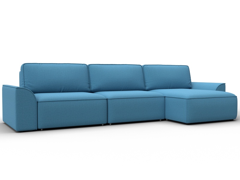 Диван угловой Лига-048 НПБ лонг, Рогожка, Амур 10 голубой