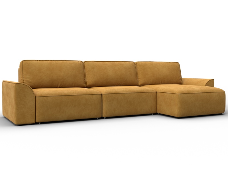 Диван угловой Лига-048 НПБ лонг, Велюр, BRUT 10 желтый