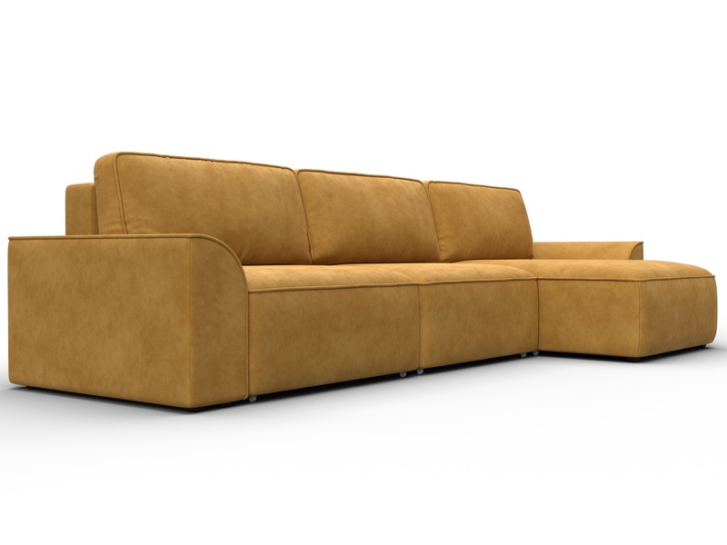 Диван угловой Лига-048 НПБ лонг, Велюр, BRUT 10 желтый