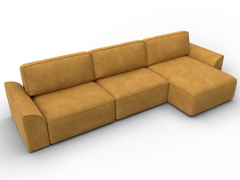Диван угловой Лига-048 НПБ лонг, Велюр, BRUT 10 желтый