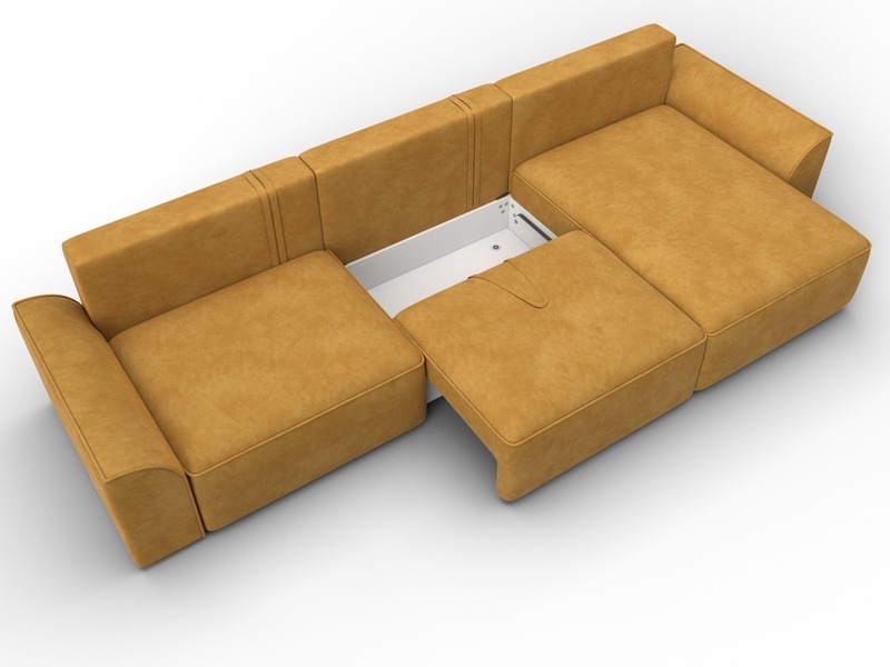 Диван угловой Лига-048 НПБ лонг, Велюр, BRUT 10 желтый