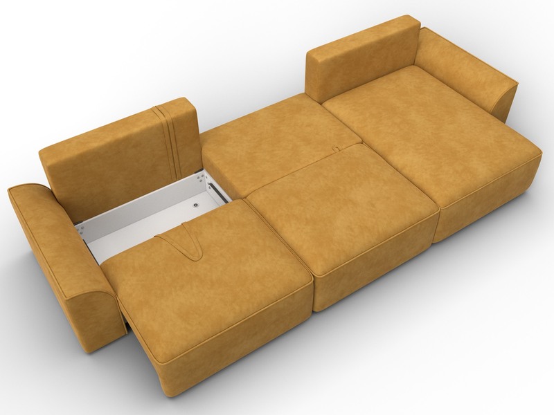 Диван угловой Лига-048 НПБ лонг, Велюр, BRUT 10 желтый