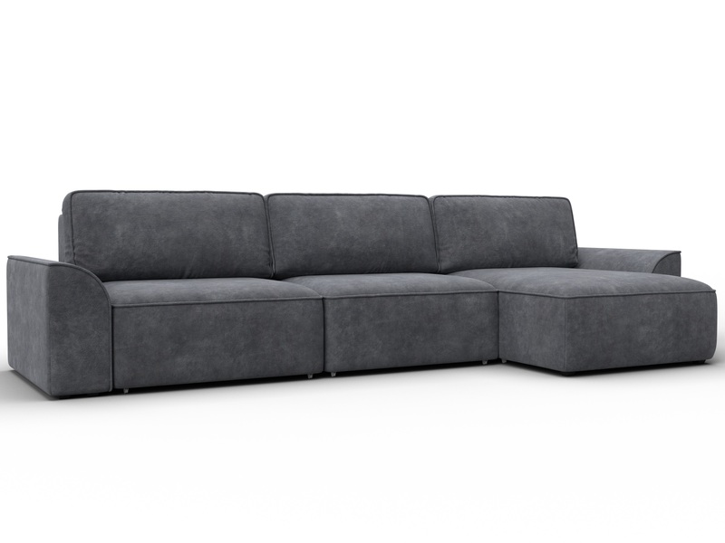 Диван угловой Лига-048 НПБ лонг, Велюр, BRUT 16 темно-серый