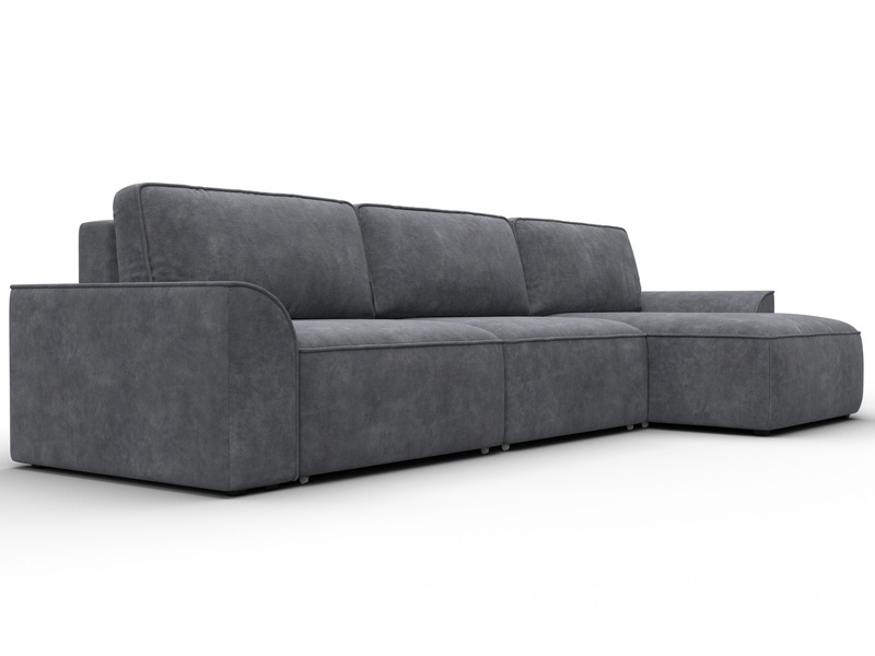 Диван угловой Лига-048 НПБ лонг, Велюр, BRUT 16 темно-серый