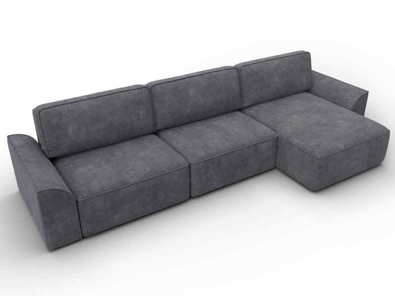 Диван угловой Лига-048 НПБ лонг, Велюр, BRUT 16 темно-серый