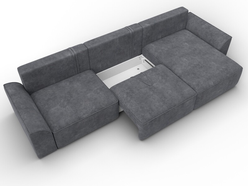 Диван угловой Лига-048 НПБ лонг, Велюр, BRUT 16 темно-серый