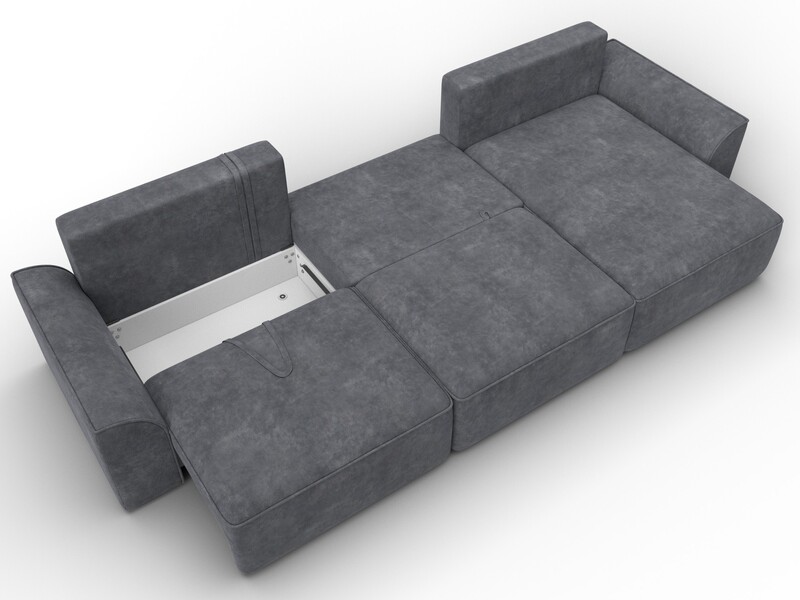 Диван угловой Лига-048 НПБ лонг, Велюр, BRUT 16 темно-серый